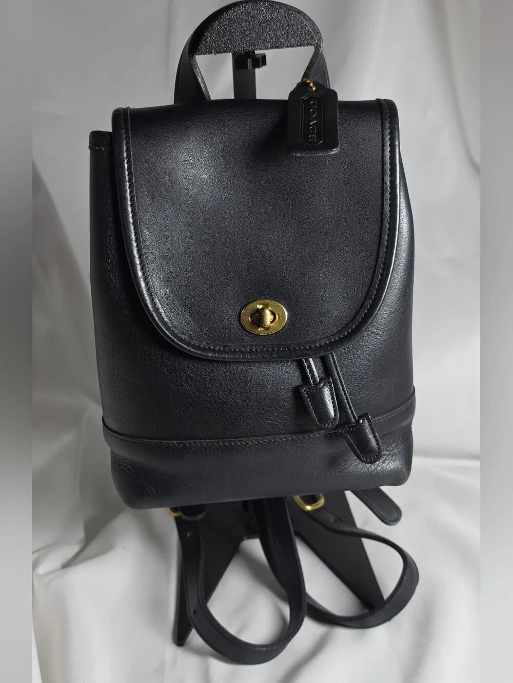 Coach 9960 Vintage Daypack Backpack Black Leather 1998 USA Made Hang Tag